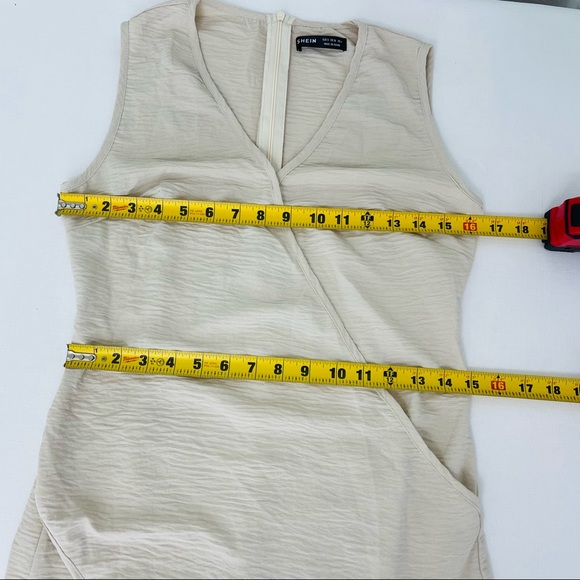 SHEIN long wrap rippled dress LIGHT NATURAL STONE sleeveless casual wear S - Picture 7 of 11